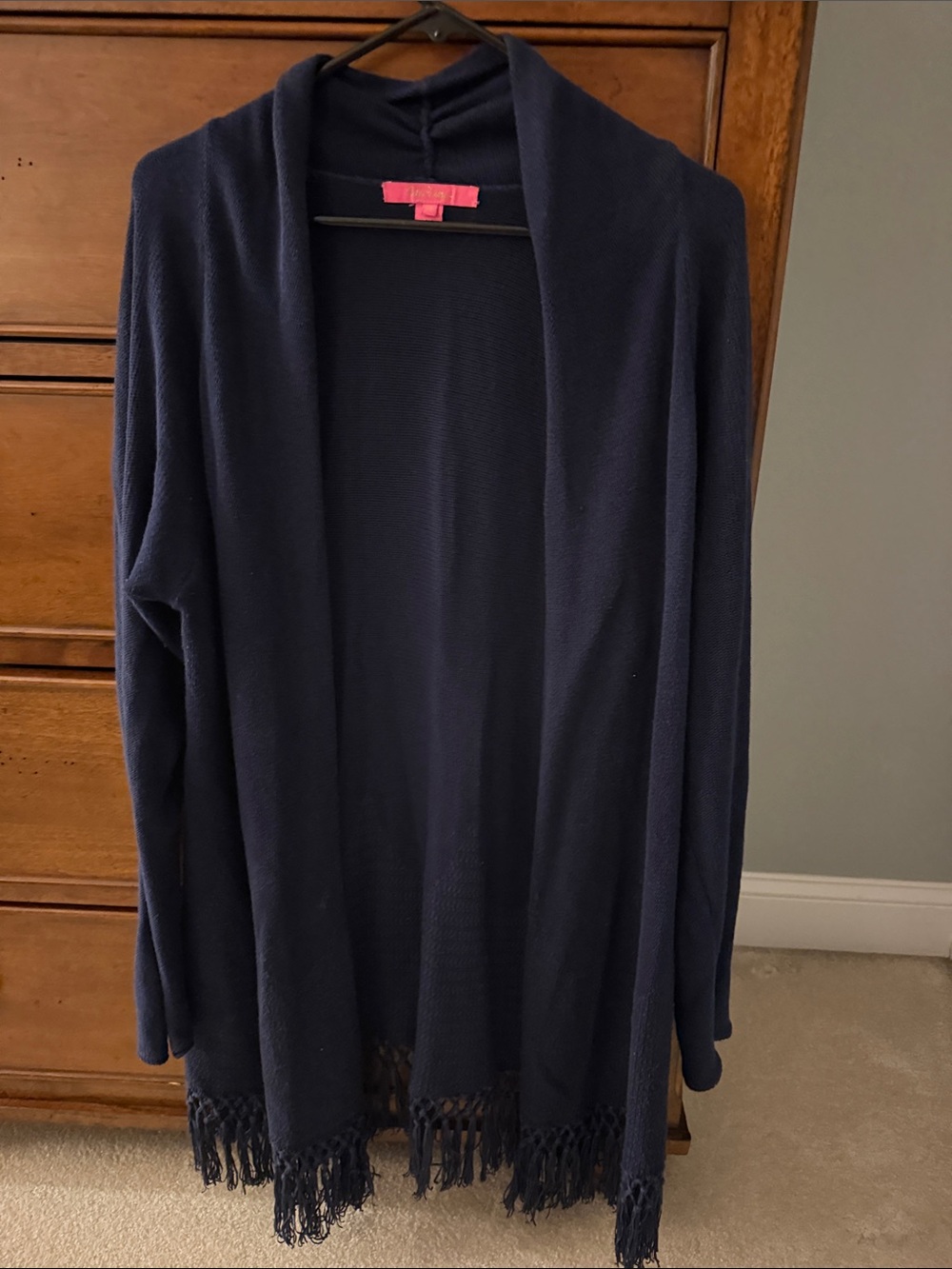Lilly Pulitzer Navy Open-Front Fringe Cardigan